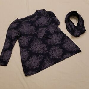 J.Jill Navy and Gray Patterned Top (PM) with Matching Circle Scarf (OS)